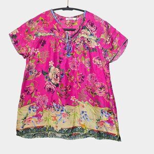 Johnny Was Womens 100% Silk Brigid Floral Blouse Pink S Boho Eclectic Resortwear
